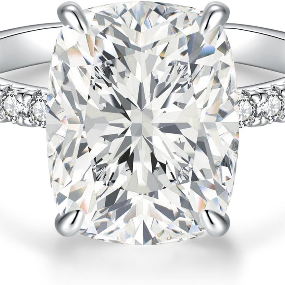 Elongated Cushion Cut Engagement Ring Silver 5ct Wedding Promise Jewelry